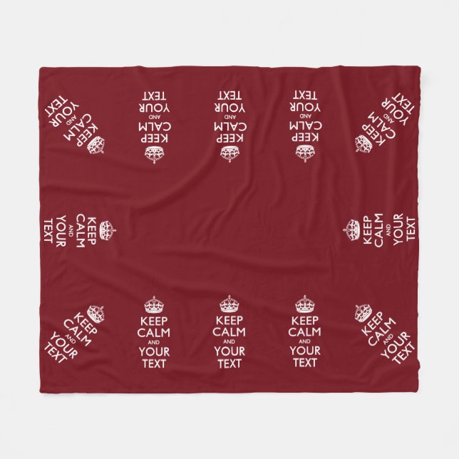Personalised Keep Calm And Your Text Burgundy Fleece Blanket (Front (Horizontal))