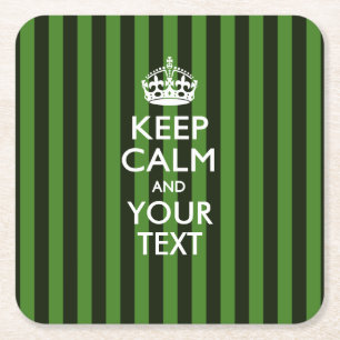 Personalised KEEP CALM AND Your Text for Green Square Paper Coaster
