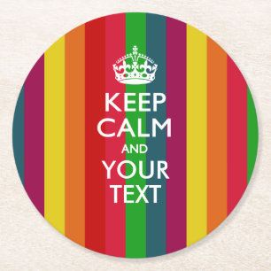 Personalised KEEP CALM AND Your Text for Rainbow Round Paper Coaster