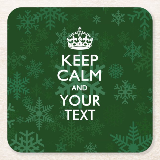 Personalised KEEP CALM AND Your Text for Snow Square Paper Coaster (Front)