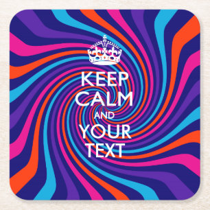 Personalised KEEP CALM AND Your Text for Swirl Square Paper Coaster