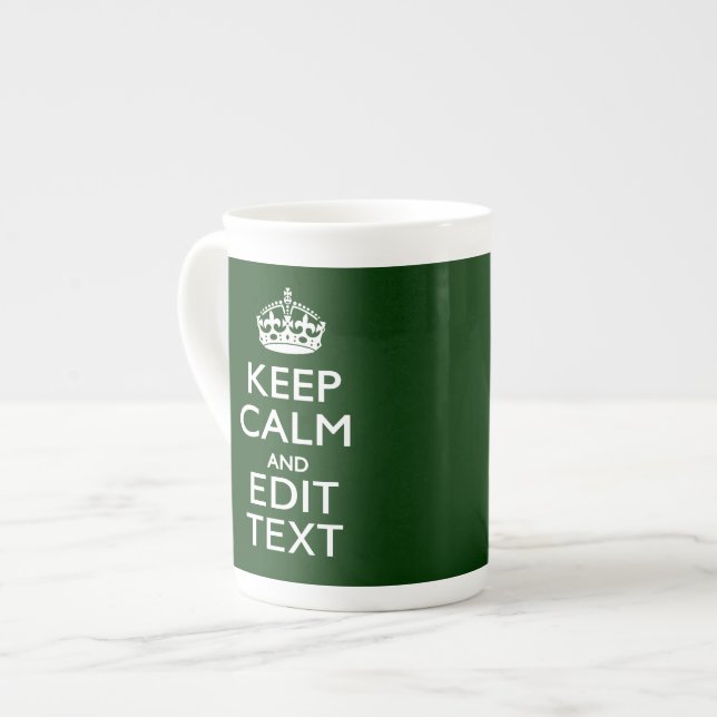 Personalised Keep Calm And Your Text Green Decor Bone China Mug (Front Left)