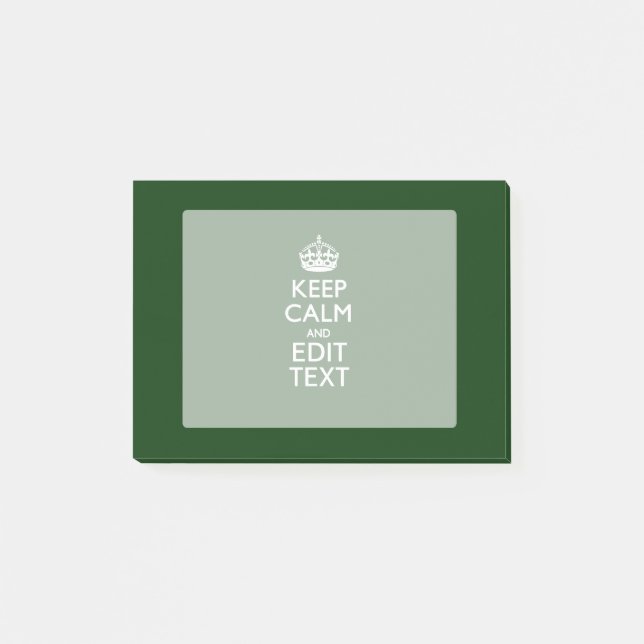 Personalised Keep Calm And Your Text Green Decor Post-it Notes (Front)