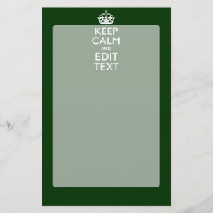 Personalised Keep Calm And Your Text Green Decor Stationery
