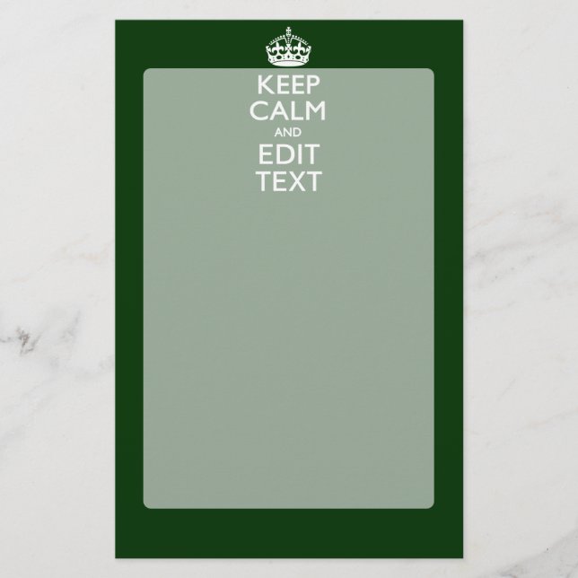 Personalised Keep Calm And Your Text Green Decor Stationery (Front)