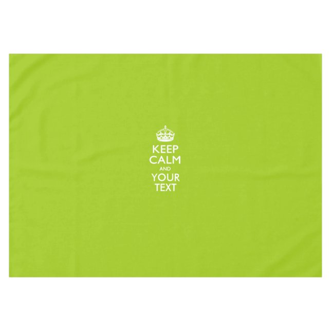 Personalised Keep Calm And Your Text Lime Green Tablecloth (Front (Horizontal))