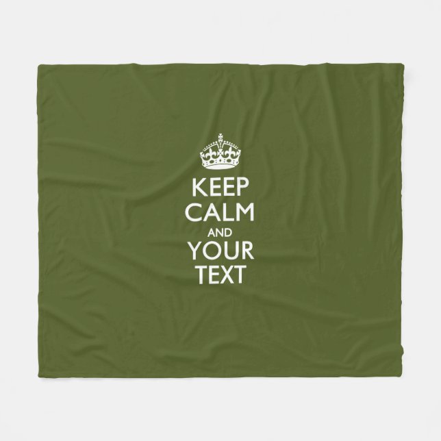 Personalised Keep Calm And Your Text Olive Green Fleece Blanket (Front (Horizontal))
