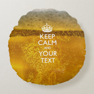 Personalised KEEP CALM AND Your Text on Beer Round Cushion