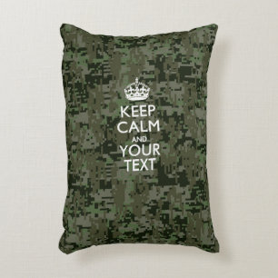 Personalised KEEP CALM AND Your Text on Camo Decorative Cushion