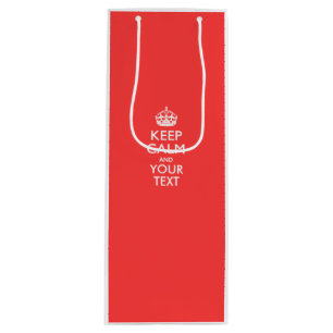 Personalised KEEP CALM and your text on Coral Wine Gift Bag
