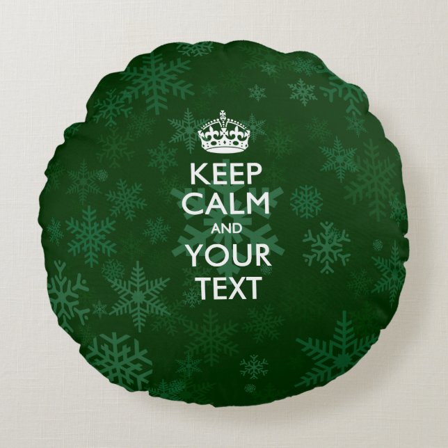 Personalised KEEP CALM AND Your Text on Green Round Cushion (Front)
