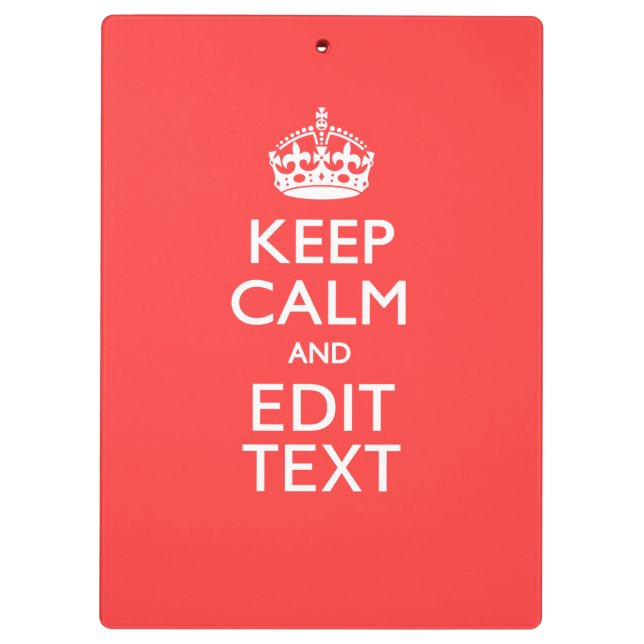 Personalised KEEP CALM and your text on Pink Coral Clipboard (Back)