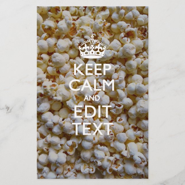 Personalised KEEP CALM AND Your Text on Popcorn Stationery (Front)