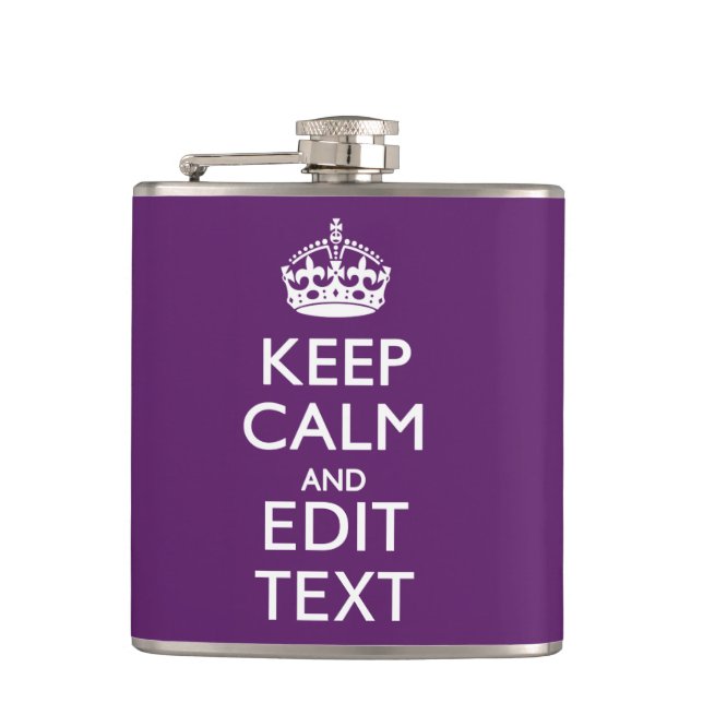 Personalised KEEP CALM AND Your Text on Purple Hip Flask (Front)
