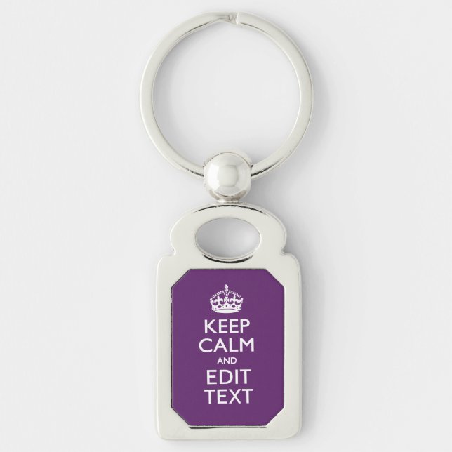 Personalised KEEP CALM AND Your Text on Purple Key Ring (Front)
