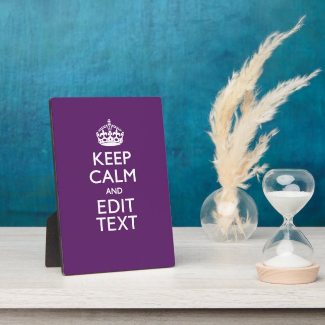 Personalised KEEP CALM AND Your Text on Purple Plaque (Side)