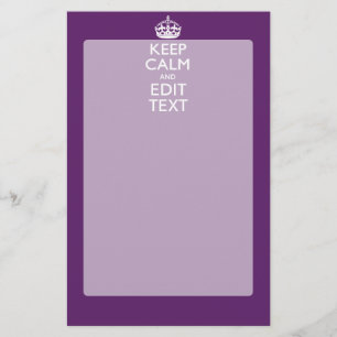 Personalised KEEP CALM AND Your Text on Purple Stationery