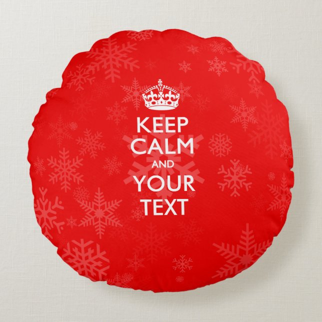 Personalised KEEP CALM AND Your Text on Red Round Cushion (Front)