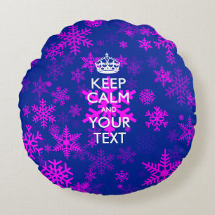 Personalised KEEP CALM AND Your Text on Snowflakes Round Cushion