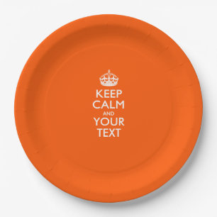 Personalised Keep Calm And Your Text Orange Paper Plate