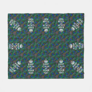 Personalised Keep Calm And Your Text Peacock Fleece Blanket