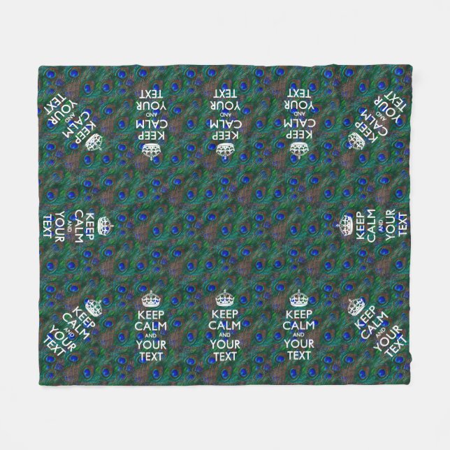 Personalised Keep Calm And Your Text Peacock Fleece Blanket (Front (Horizontal))