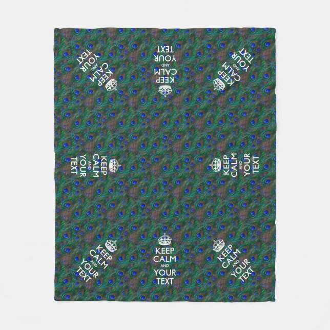 Personalised Keep Calm And Your Text Peacock Fleece Blanket (Front)