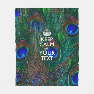 Personalised Keep Calm And Your Text Peacock Fleece Blanket