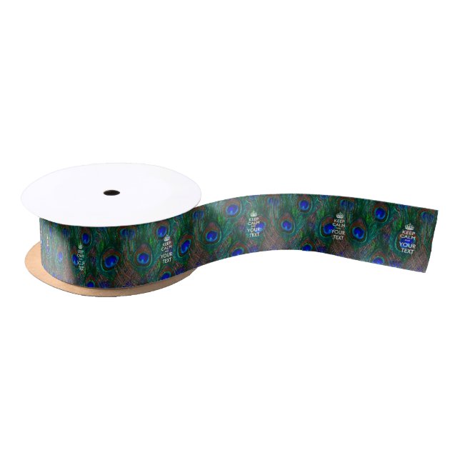 Personalised Keep Calm And Your Text Peacock Satin Ribbon (Spool)
