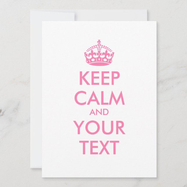 Personalised KEEP CALM and YOUR TEXT - pink words (Front)