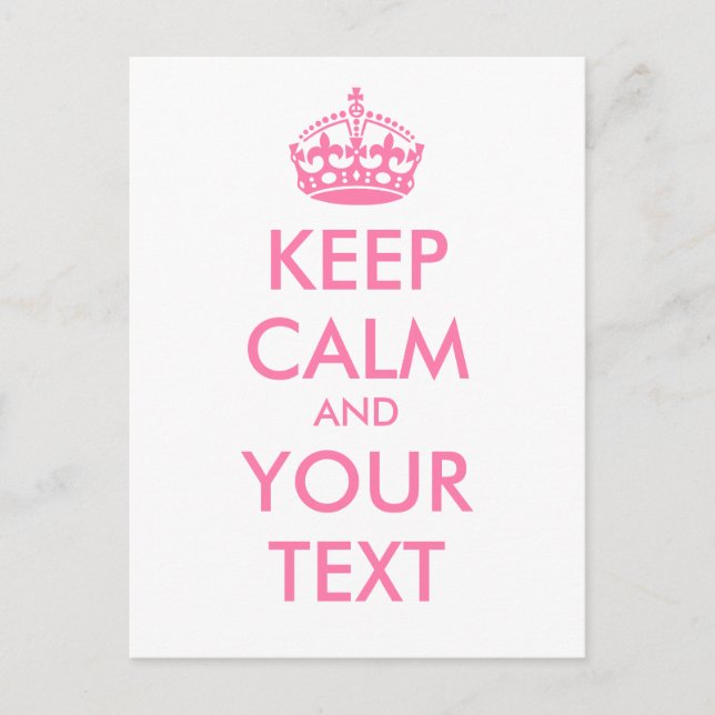 Personalised KEEP CALM and YOUR TEXT - pink words Postcard (Front)