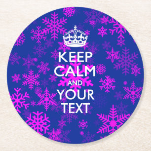 Personalised KEEP CALM AND Your Text Snow Round Paper Coaster