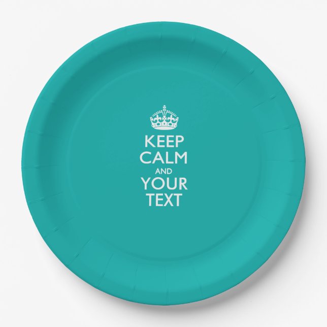 Personalised Keep Calm And Your Text Turquoise Paper Plate (Front)