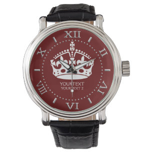 Personalised Keep Calm Crown Burgundy Red Accent Watch