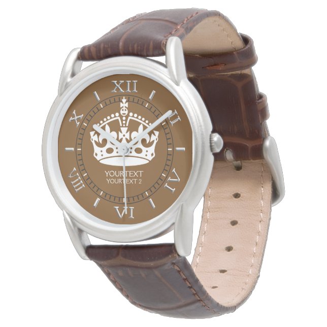 Personalised Keep Calm Crown on Chocolate Brown Watch (Angled)