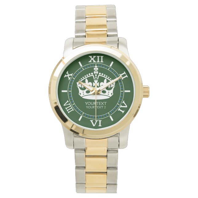 Personalised Keep Calm Crown on Forest Green Decor Watch (Front)