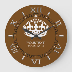 Personalised KEEP CALM Crown your text Brown Dial Large Clock