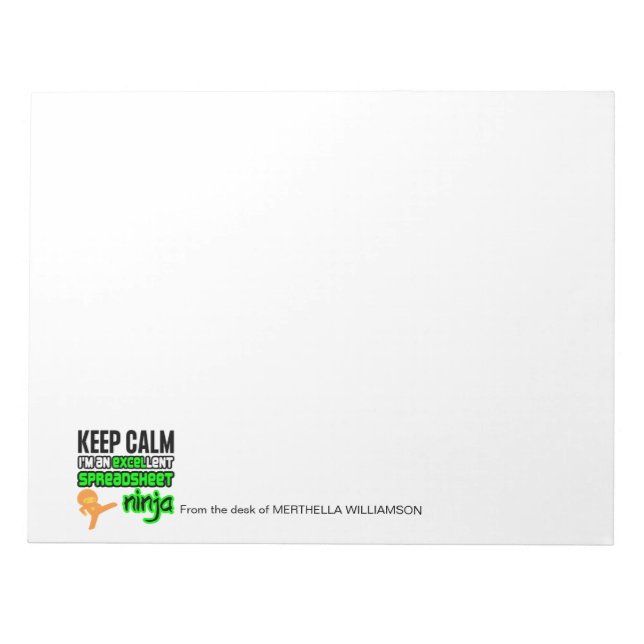 Personalised Keep Calm EXCELlent SPREADSHEET NINJA Notepad (Front)