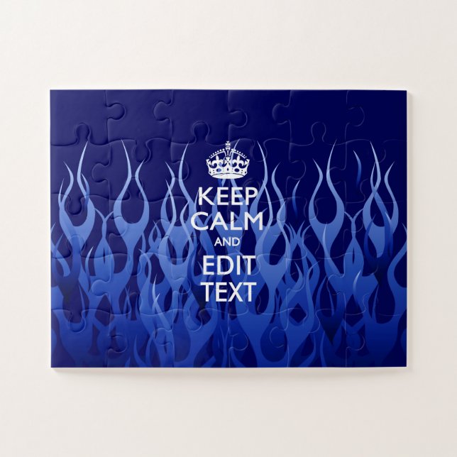 Personalised Keep Calm on Blue Flames Decor Jigsaw Puzzle (Horizontal)