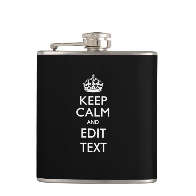 Personalised Keep Calm on Solid Black Decor Hip Flask (Front)