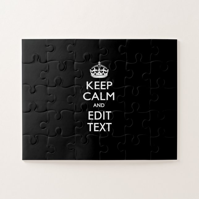 Personalised Keep Calm on Solid Black Decor Jigsaw Puzzle (Horizontal)