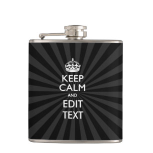 Personalised KEEP CALM Your Text Black Sunburst Hip Flask