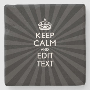 Personalised KEEP CALM Your Text Black Sunburst Stone Coaster