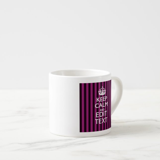 Personalised KEEP CALM Your Text Fuchsia Stripes Espresso Cup (Front Right)