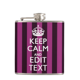 Personalised KEEP CALM Your Text Fuchsia Stripes Hip Flask