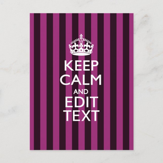 Personalised KEEP CALM Your Text Fuchsia Stripes Postcard (Front)