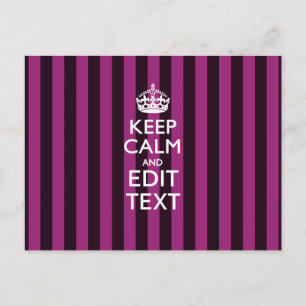 Personalised KEEP CALM Your Text Fuchsia Stripes Postcard