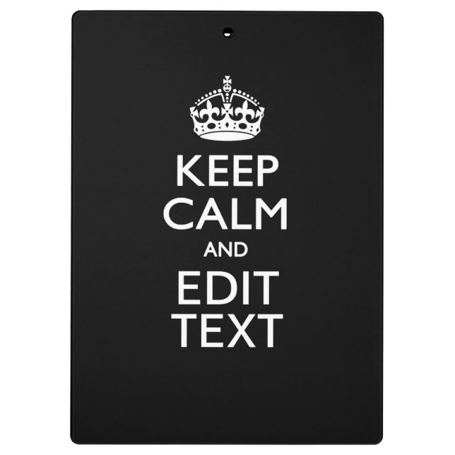 Personalised KEEP CALM Your Text on Black Clipboard (Back)