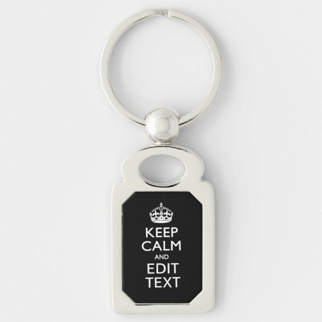 Personalised KEEP CALM Your Text on Black Key Ring (Front)
