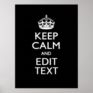 Personalised KEEP CALM Your Text on Black Poster